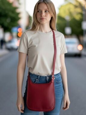 Vintage Coach 9135 Red Leather Bag  1999  Classic Minimalist "Hippie Flap"